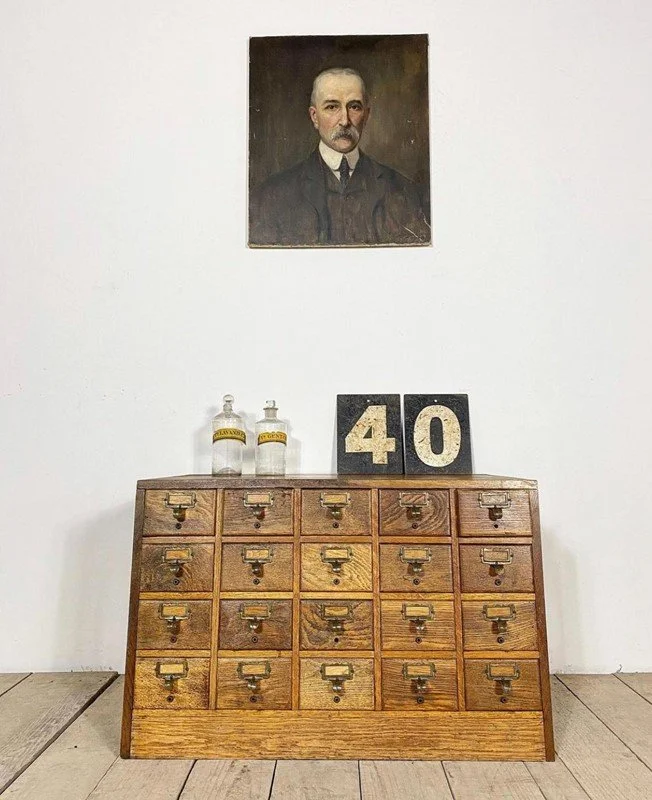 Early 1900s Oak Filing Cabinet Index Drawers