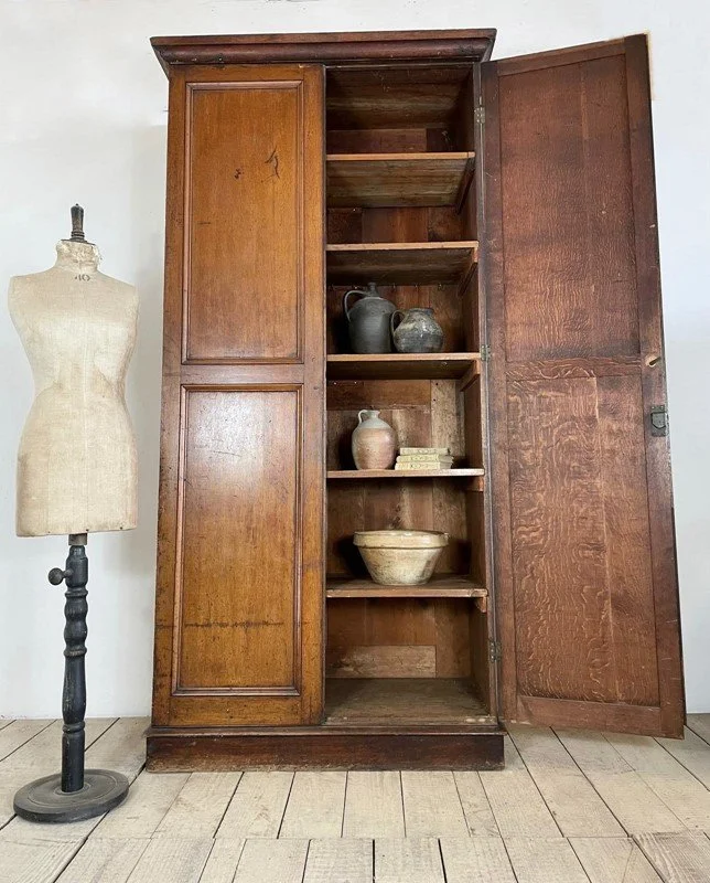 Large Antique Oak School Linen Larder Cupboard