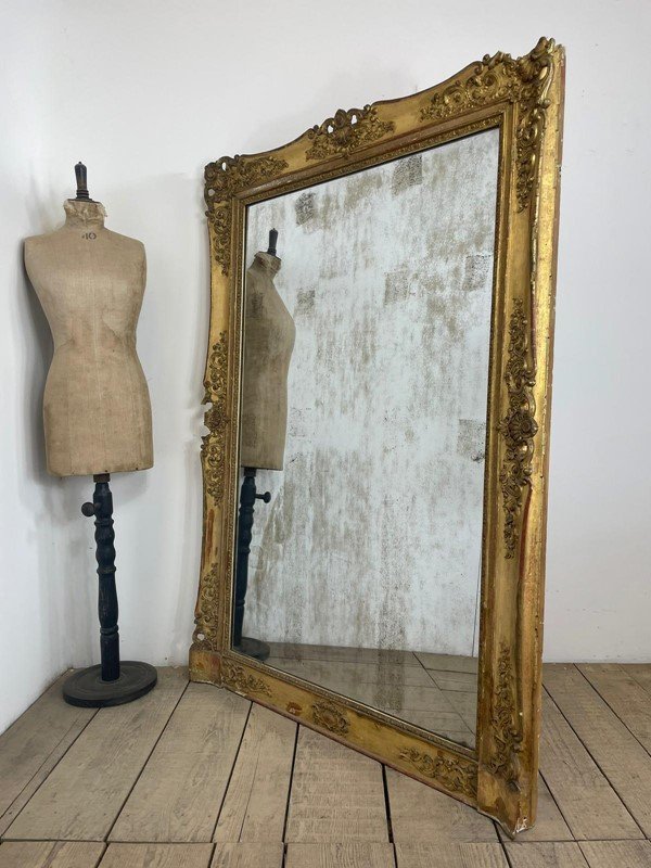 Large 19th Century French Gold Gilt Foxed Mirror