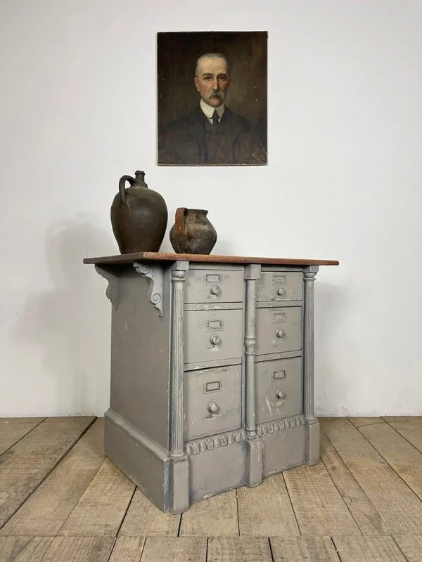 Vintage Old Painted Bank Of Drawers