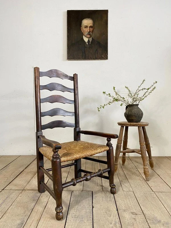 19th Century Antique Oak Ladder Back Armchair