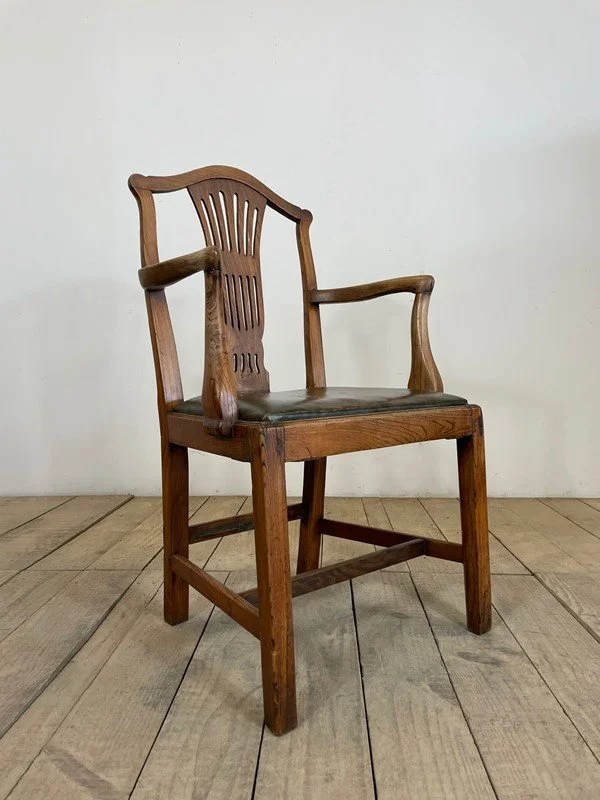 Antique Oak Leather Desk Chair
