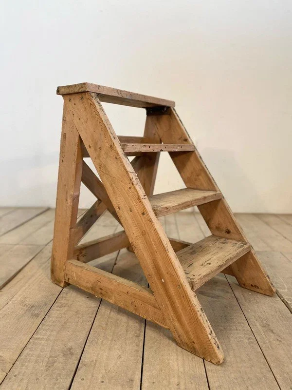 Antique French Rustic Pine Library Steps