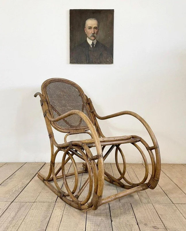 Vintage Bentwood Cane & Bamboo Rocking Chair