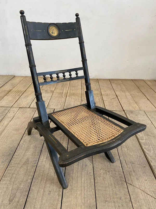 Antique French Ebonised Campaign Chair