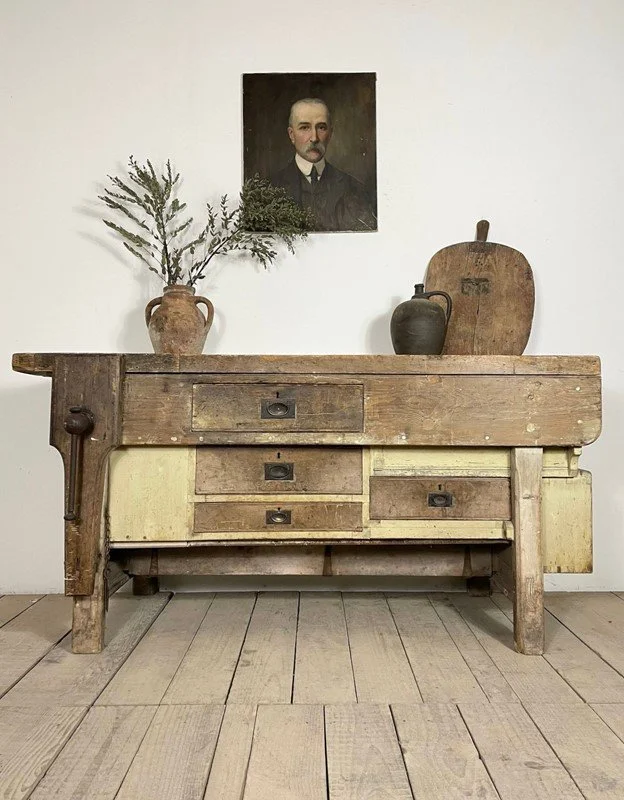 Antique Original Painted Marble Top Workbench