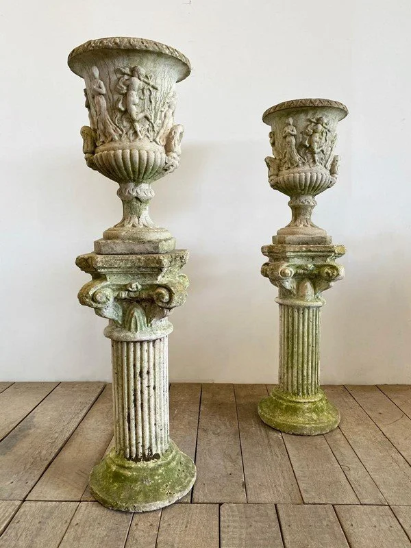 Pair Of Antique Classical Urns On Plinths