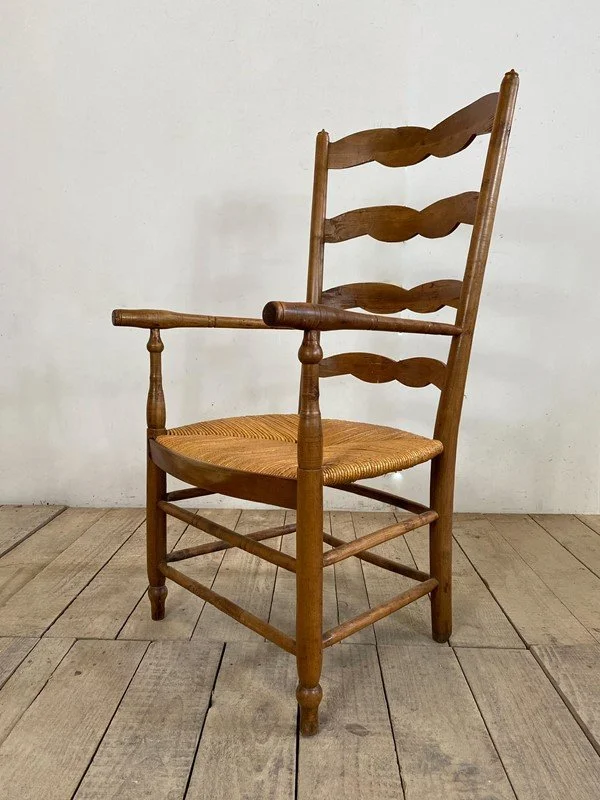 Antique French Fruitwood Wicker Armchair