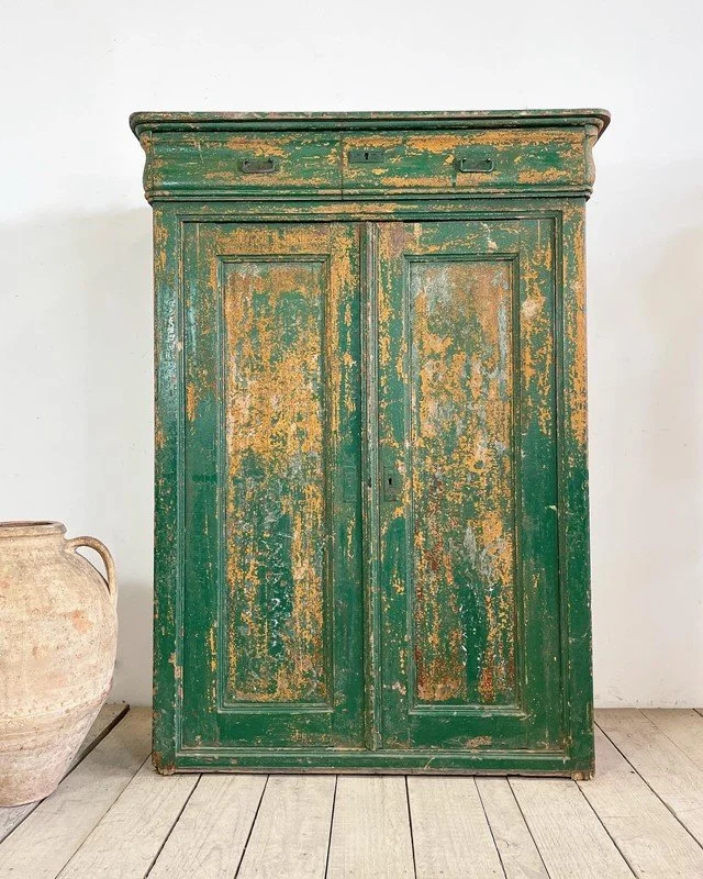 Large Antique French Original Painted Cupboard