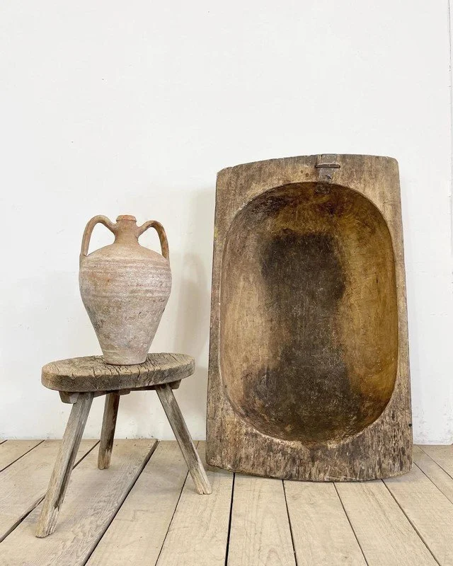 Large Antique Rustic Hand Carved Dough Bowl Trug