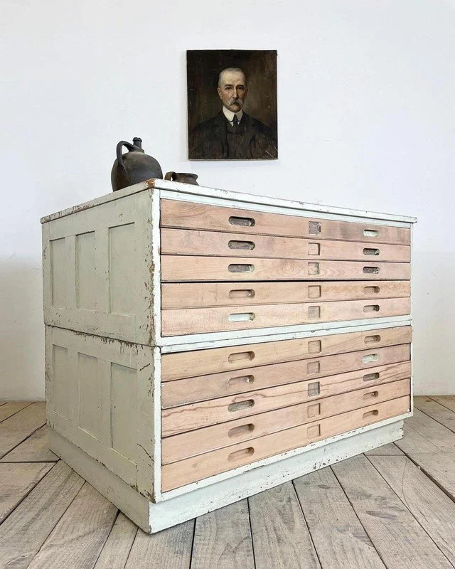 Vintage Mid Century Original Painted Architects Plan Chest