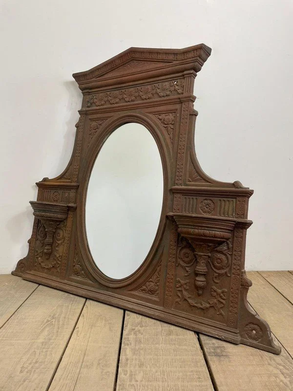 Georgian Antique Cast Iron Overmantle Mirror