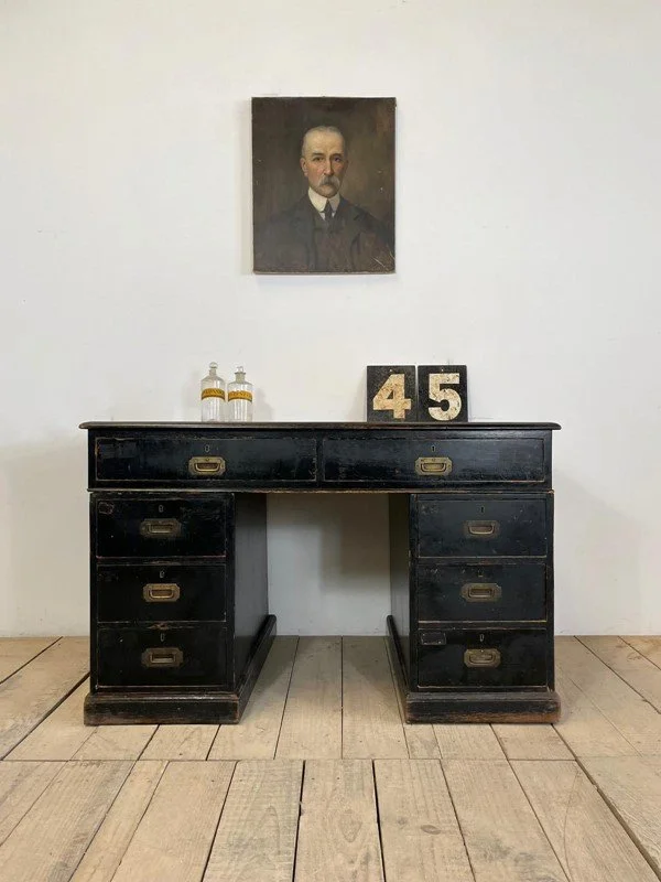 Victorian Antique Ebonised Military Campaign Desk