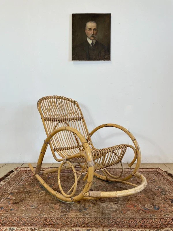 Vintage Mid Century French Bamboo Rocking Chair