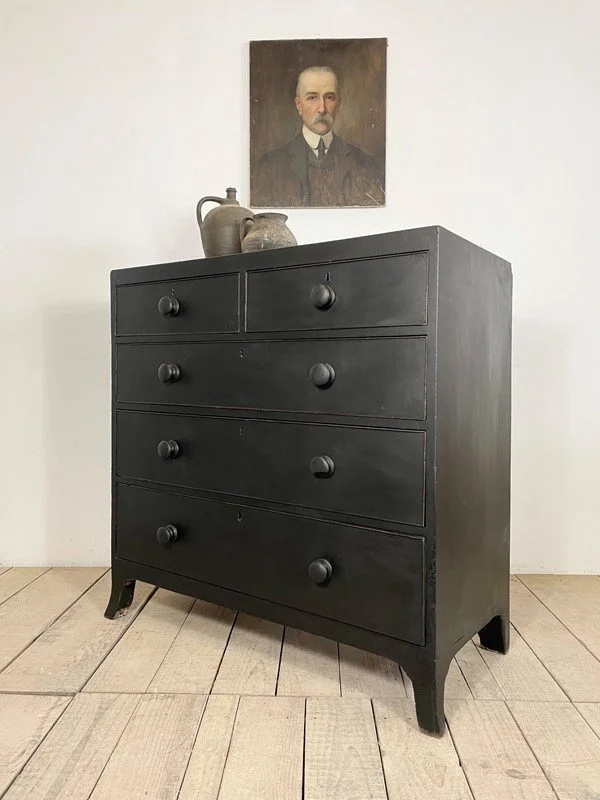 Victorian Antique Ebonised Chest Of Drawers