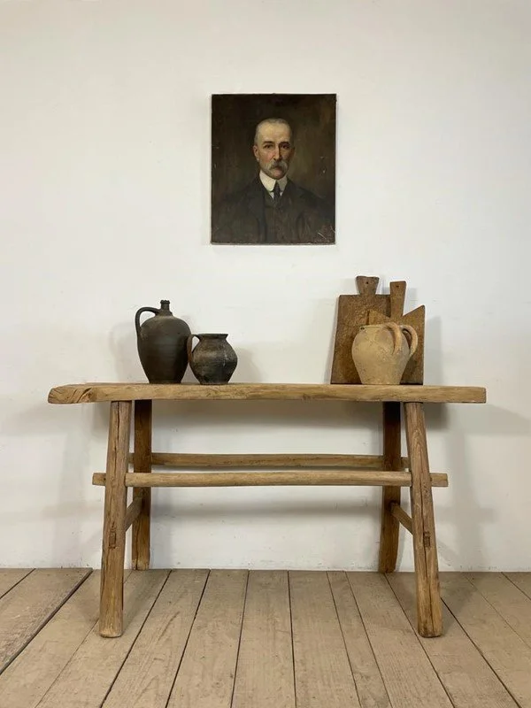 Antique Elm Country Farmhouse Console Kitchen Island Table