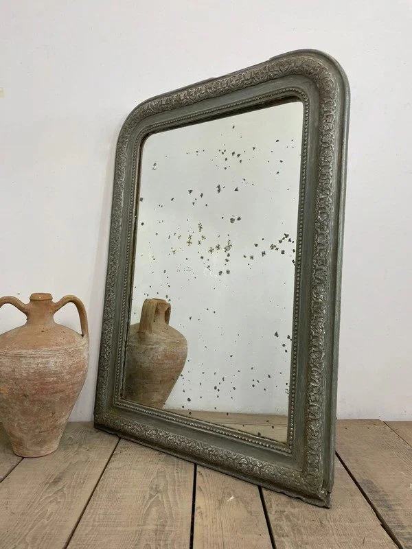 19th Century Antique French Painted Foxed Mirror