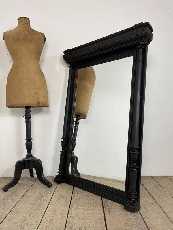 Antique French Ebonised Painted Oak Mirror