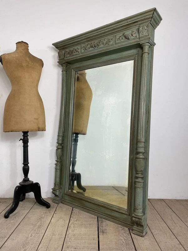 Large Antique French Oak Painted Mirror