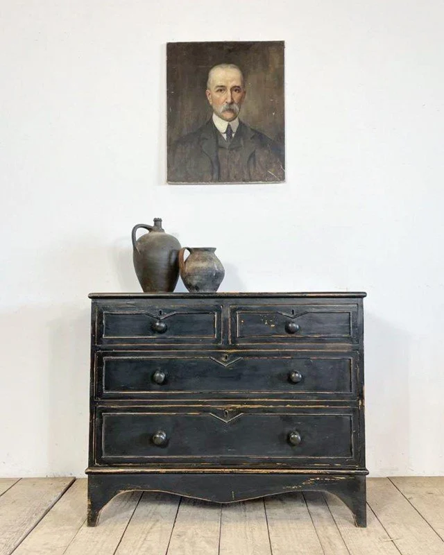 Antique Ebonised Painted Chest Of Drawers