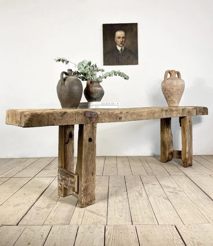 Large 2.3m Antique French Oak WorkbenConsole Table