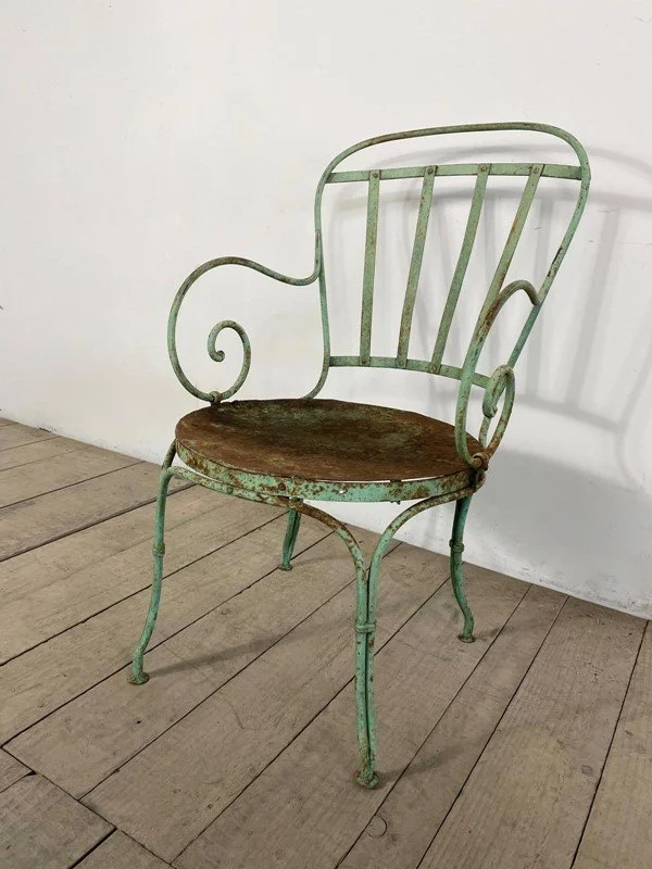 Antique French Original Painted Garden Armchair