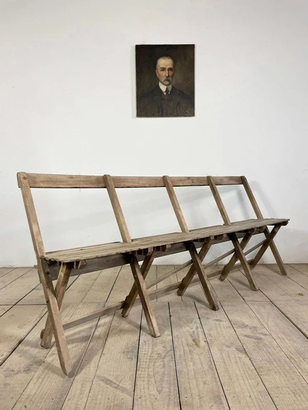 Set Of Antique French Slatted Seated Folding Bench