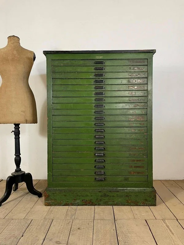 Antique Oak Original Painted Printers Cabinet