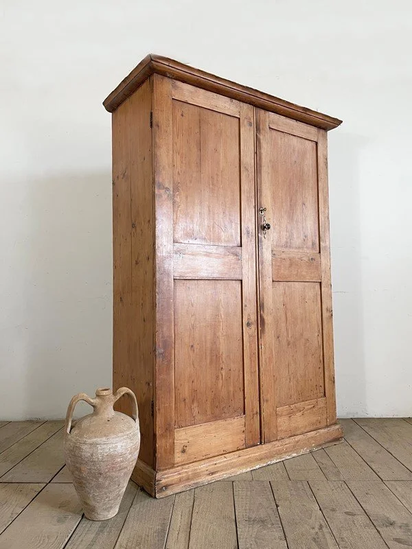 Victorian Antique Rustic Pine Wardrobe Cupboard