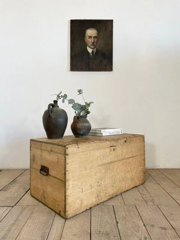 Antique Rustic Pine Country Farmhouse Trunk Chest