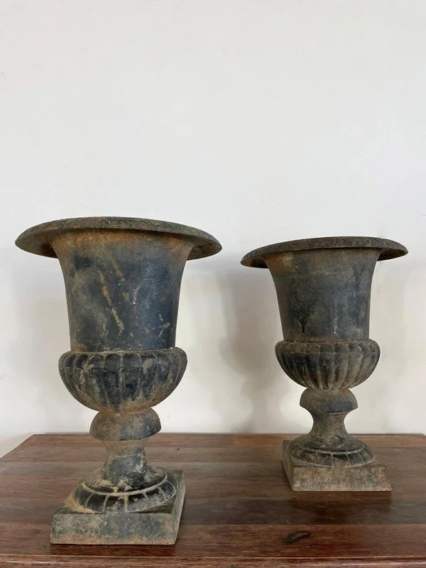 Pair Of Antique Cast Iron Urns