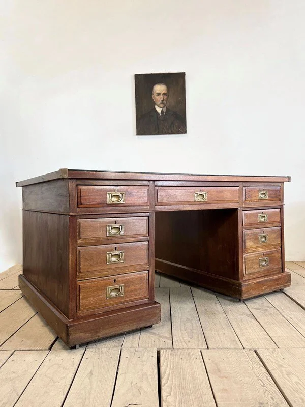 Large Antique Military Campaign Partners Desk