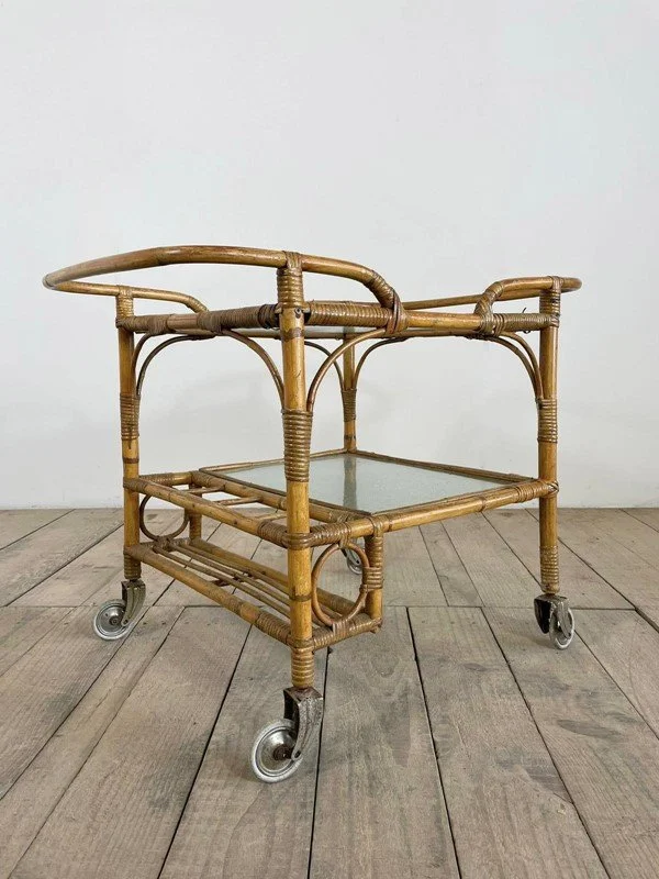 Vintage Mid Century Bamboo Drinks Trolley