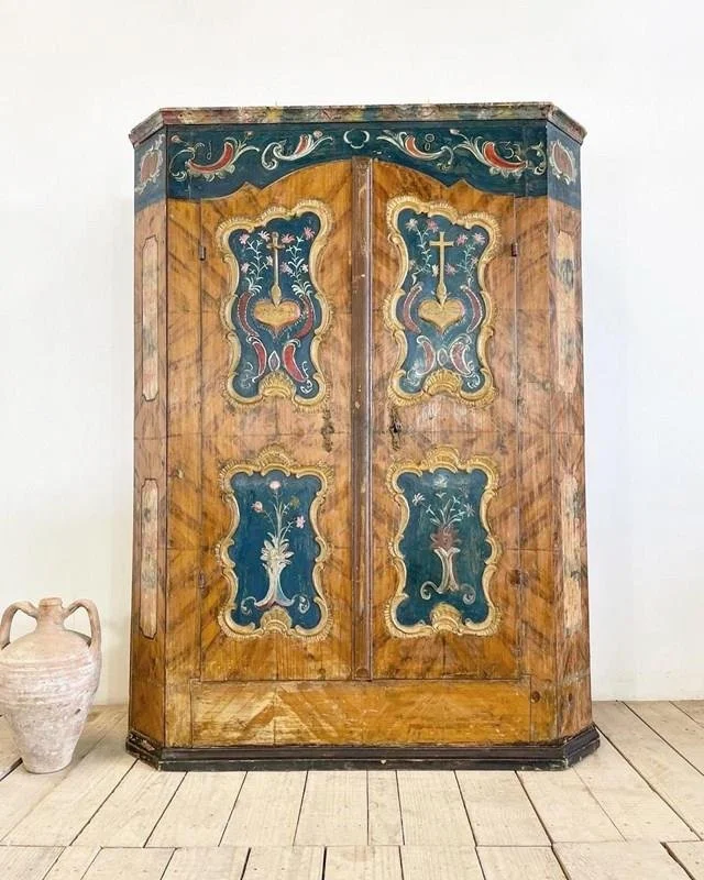 18th Century Original Painted Austrian Marriage Cupboard