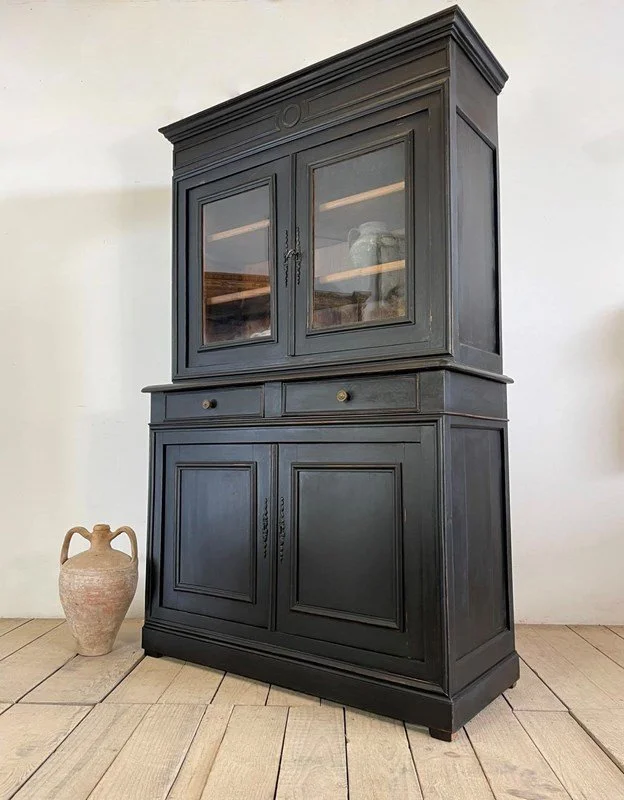 19th Century Antique French Ebonised Painted Cabinet