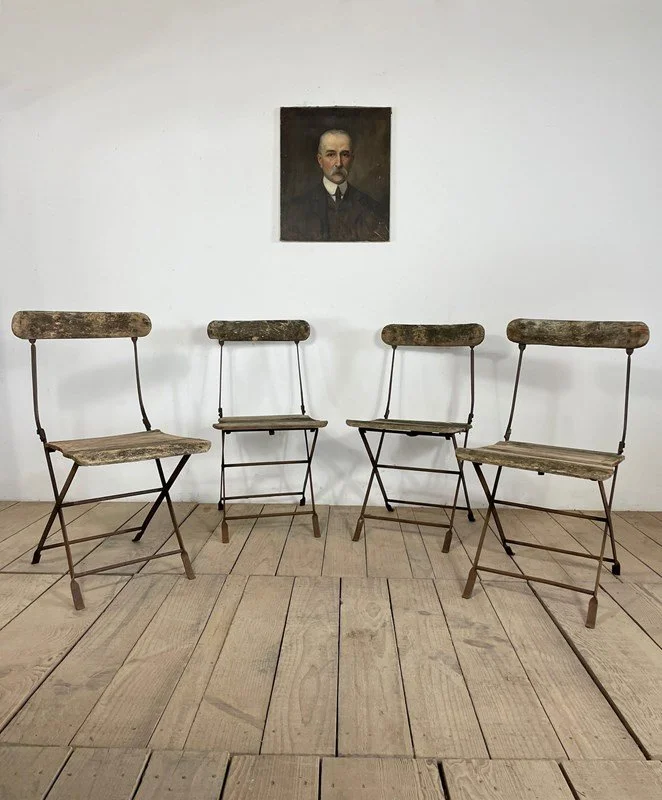 Set Of 4 Antique Weathered Garden Chairs