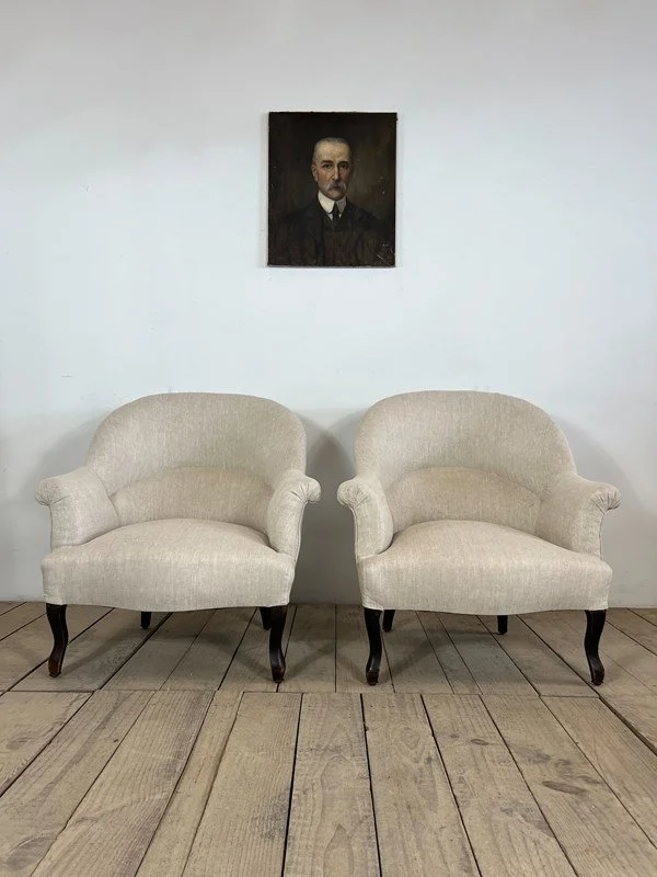 Pair Of Antique French Napoleon III Upholstered Armchairs