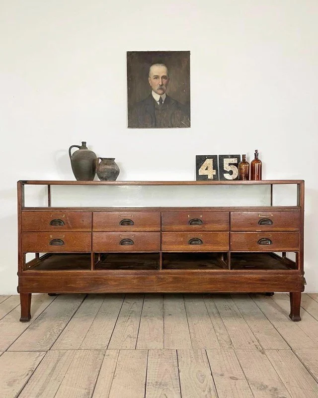 Vintage Oak Haberdashery Shop Counter Cabinet
