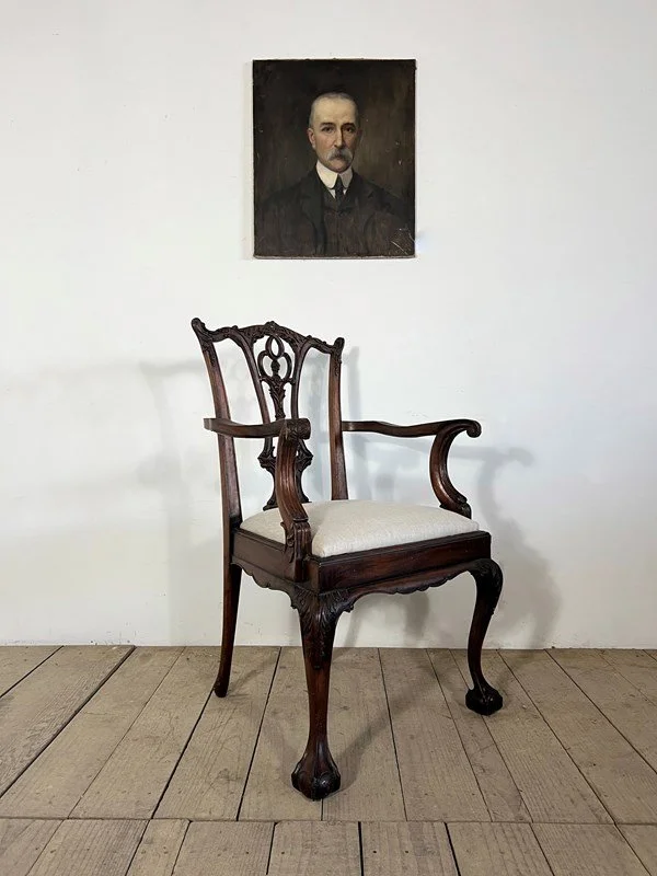 Georgian Antique Chippendale Upholstered Armchair