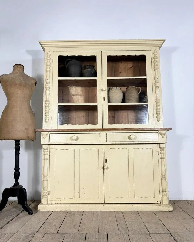 Antique French Painted Glazed Glass Dresser Cabinet