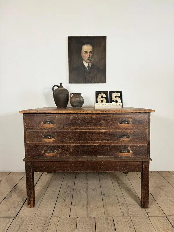 Antique Rustic Architects Plan Chest Cabinet