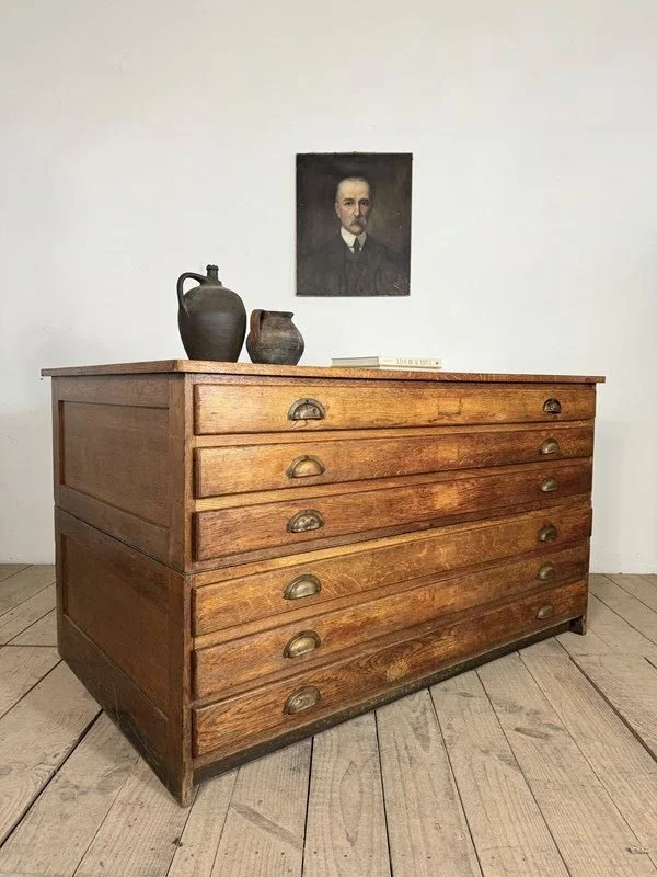 Vintage Oak Architects Plan Chest Cabinet