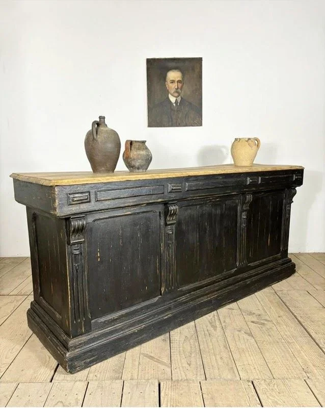 Vintage Antique Oak Ebonised Shop Counter Cabinet