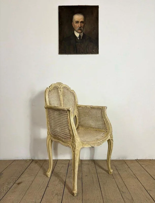 Vintage Italian Original Painted Cane Armchair