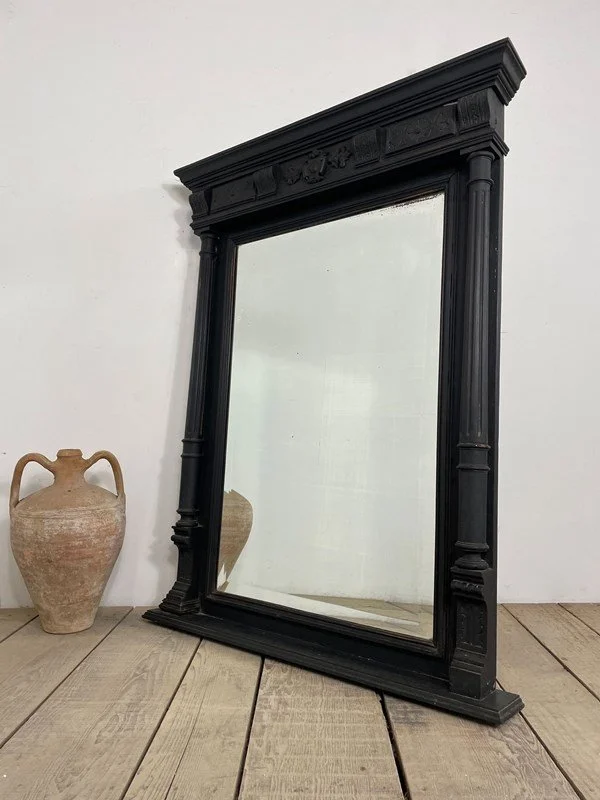 Antique French Ebonised Painted Foxed Mirror