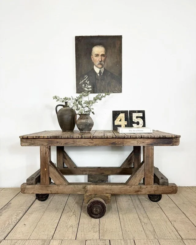 Antique Industrial Factory Cart Trolley Table