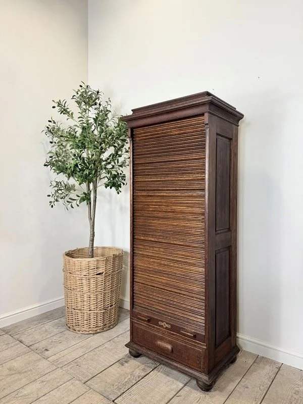 Early 1900s Antique Oak Tambour Filing Cabinet