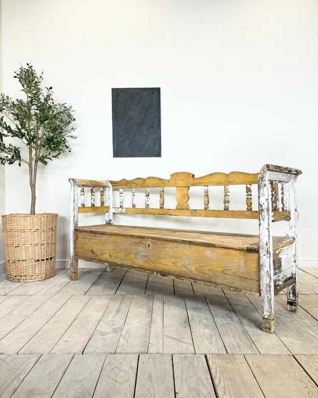 Antique Original Painted Eastern European Bench