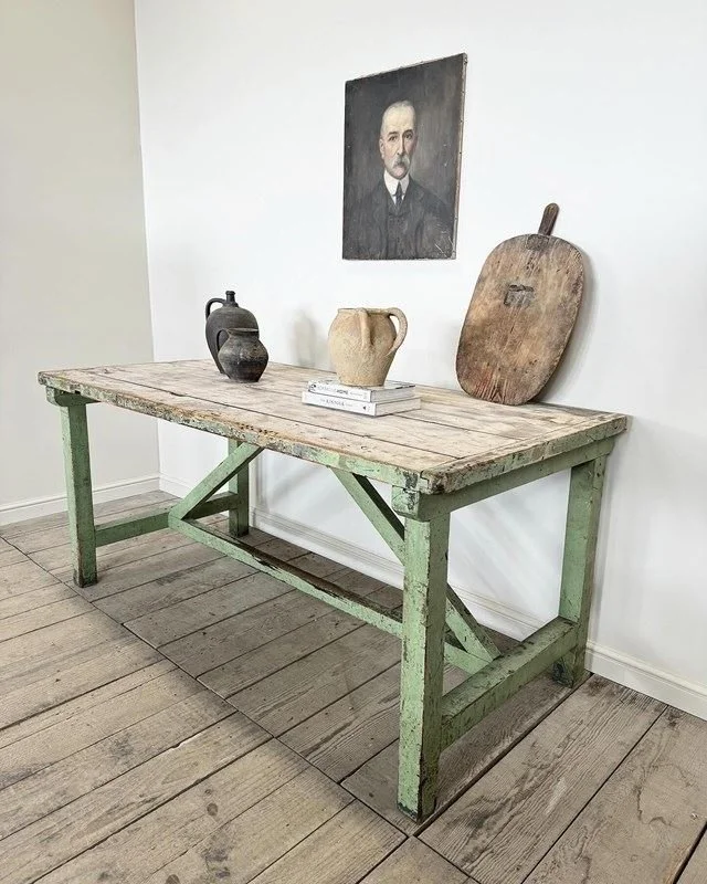 Vintage Antique Original Painted Oak Factory Table — Vintage Boathouse