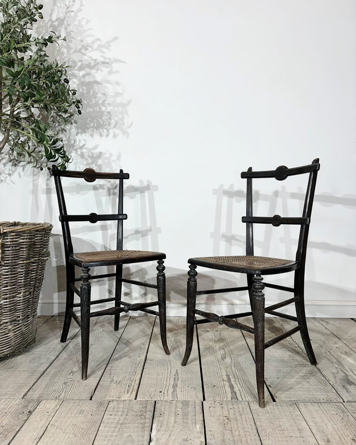 Pair of antique ebonised Aesthetic Movement chairs with original woven cane seats new in stock&hellip; 
.
.
.
.
#vintage #antique #19thcentury #artsandcrafts #aestheticmovement #chair #antiquechairs #furniture #vintagefurniture #antiquefurniture #fre